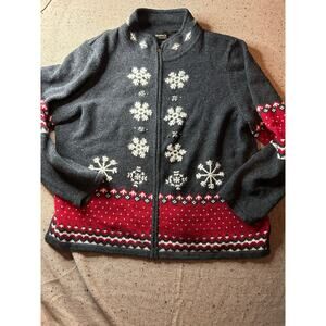 Gander Mountain Guide Series Ramie Zip Front Sweater XL Gray Snowflake Winter
